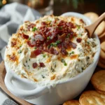 Bacon Ranch Cream Cheese Spread in a bowl with garnishes