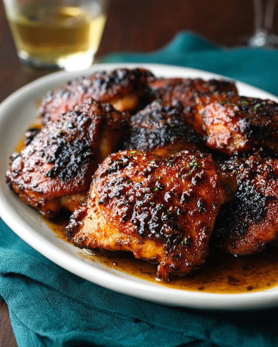 BBQ-spiced chicken thighs with tangy honey glaze on a grill