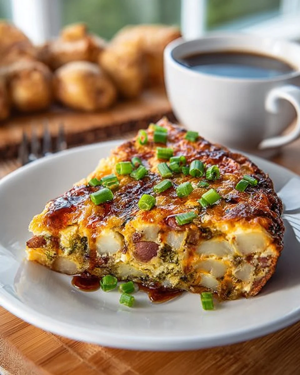 Delicious breakfast potato casserole topped with cheese and herbs