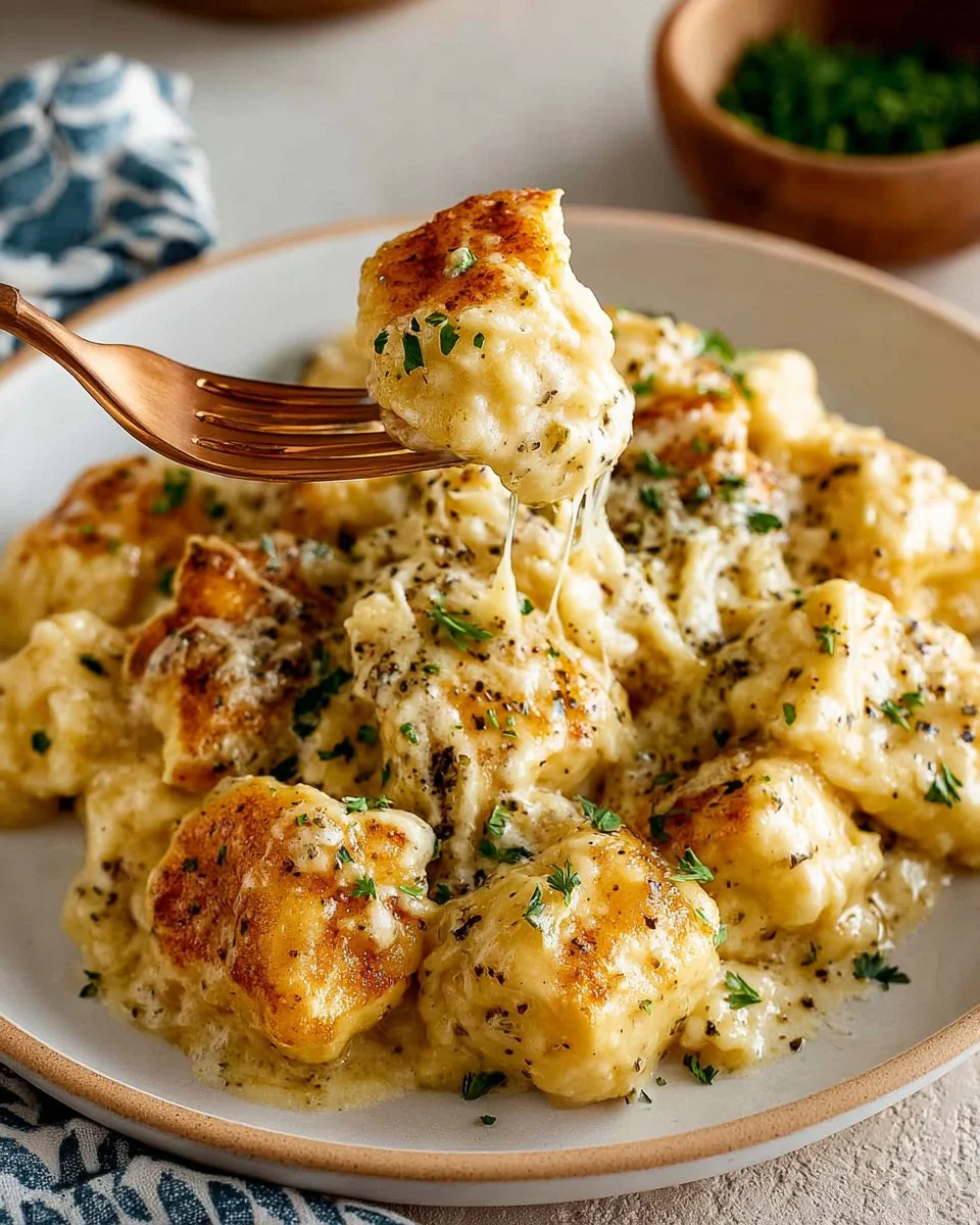 Cheesy chicken tater tot casserole topped with crispy tater tots