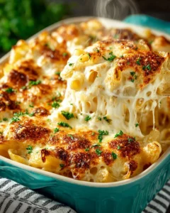 Delicious Chicken Alfredo Bake with creamy sauce and chicken