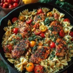 Creamy Chicken Feta Pasta with fresh herbs and vegetables