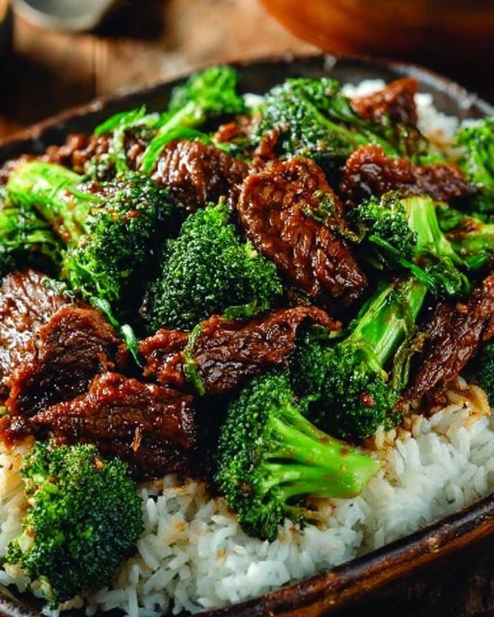 Delicious plate of Chinese beef and broccoli with vibrant vegetables