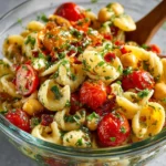 Chopped Italian Pasta Salad with fresh vegetables and dressing