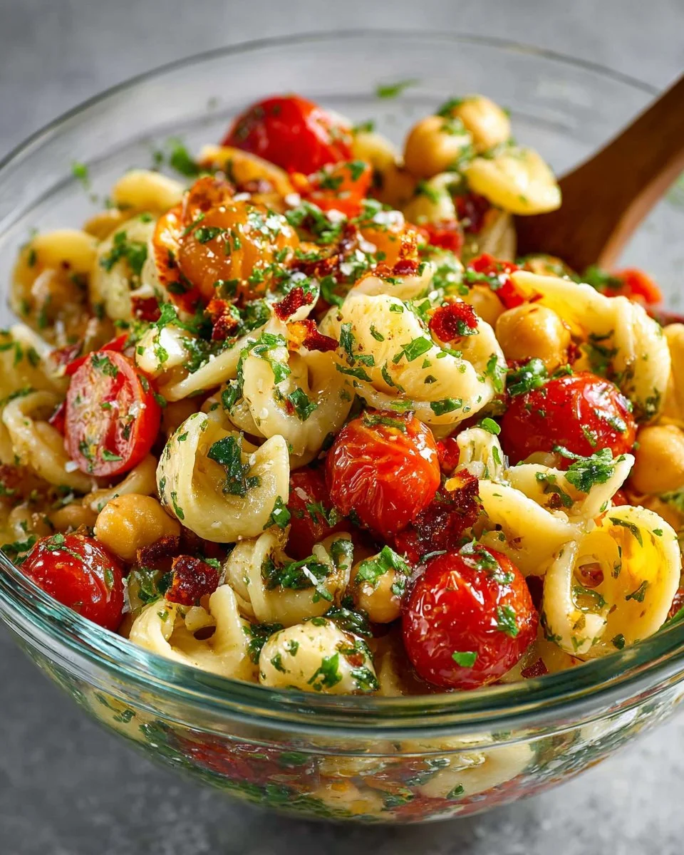 Chopped Italian Pasta Salad with fresh vegetables and dressing