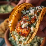 Cilantro Lime Shrimp Tacos topped with fresh ingredients and served on a plate