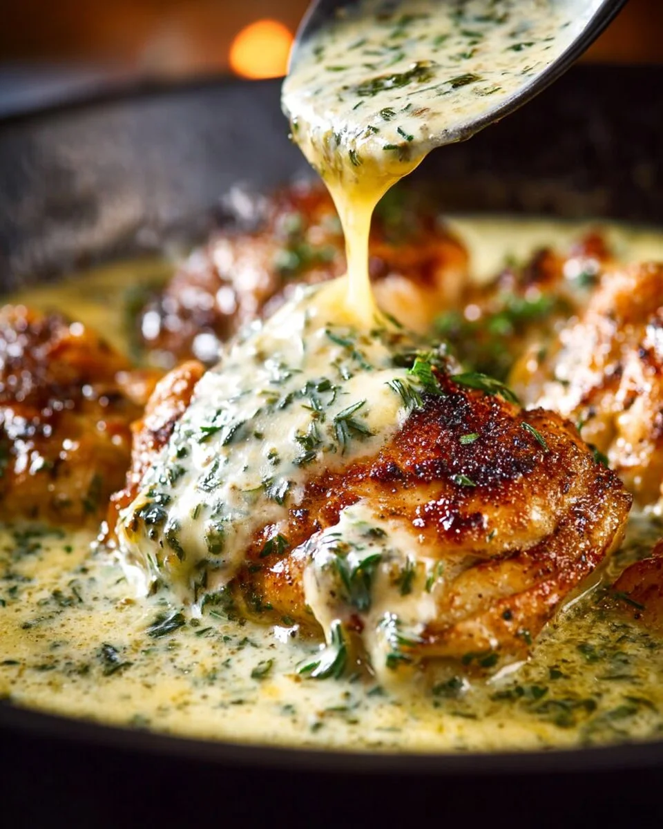 Creamy Parmesan Garlic Chicken dish garnished with herbs