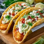 Delicious crispy fish tacos topped with fresh ingredients