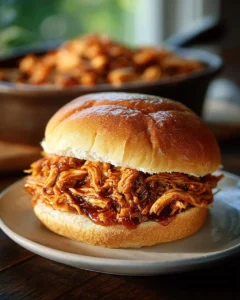 Delicious Crockpot BBQ Chicken served with sauce and garnishes