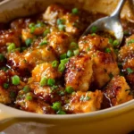 Easy sweet chili chicken dish garnished with green onions and sesame seeds