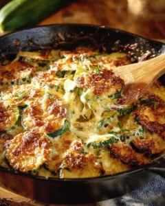 Delicious easy zucchini gratin baked until golden and bubbly