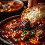 Bowl of traditional Hungarian goulash beef stew with herbs and spices