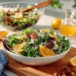 Harvest salad topped with lemon thyme dressing and seasonal vegetables