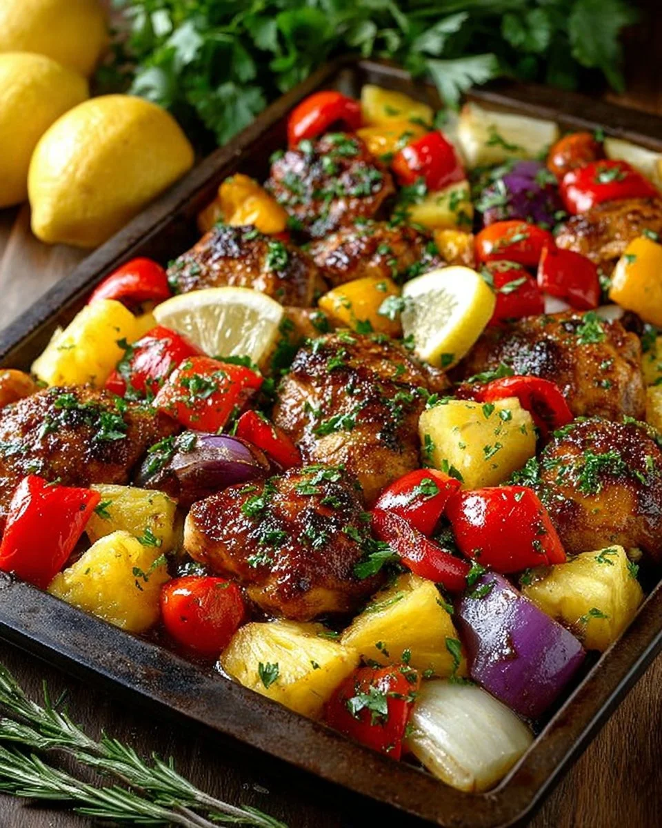 Delicious Hawaiian Chicken Sheet Pan with vibrant vegetables and enticing flavors