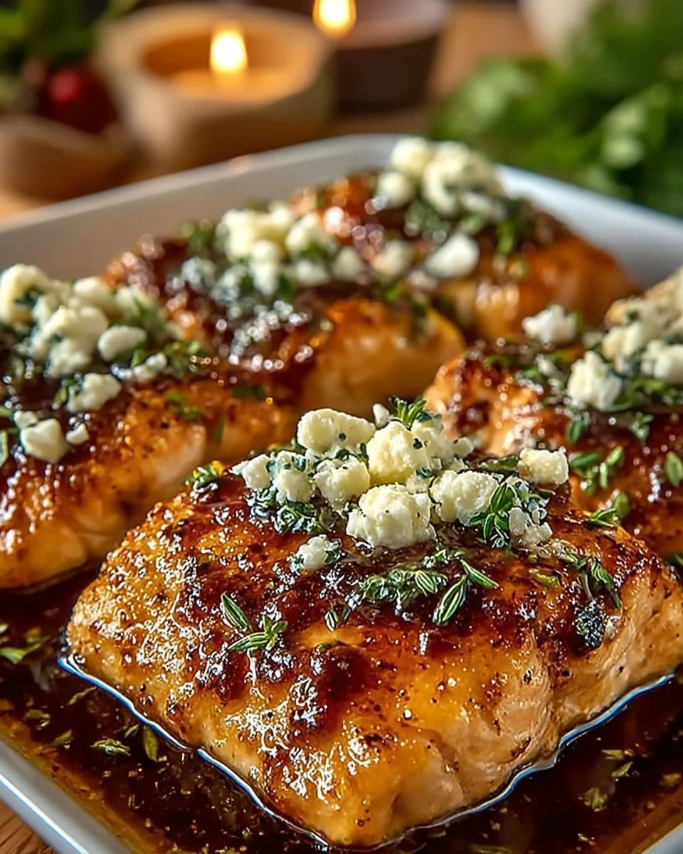 Delicious hot honey feta chicken served with fresh herbs and spices