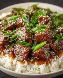 Instant Pot Beef Teriyaki dish with glossy sauce and vegetables served in a bowl