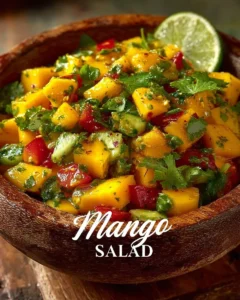 A vibrant Mango Avocado Salad with fresh mango, creamy avocado, and colorful veggies.