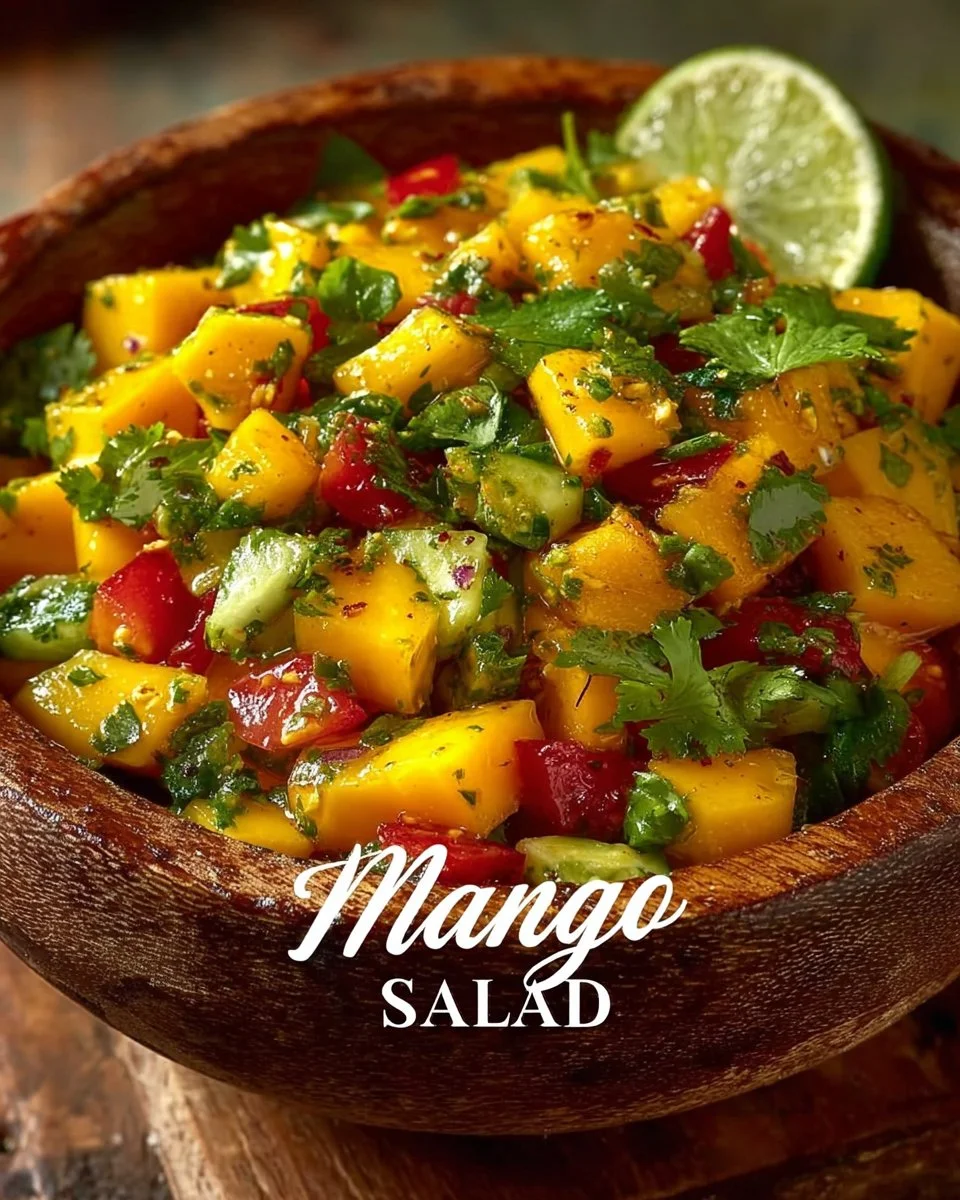 A vibrant Mango Avocado Salad with fresh mango, creamy avocado, and colorful veggies.