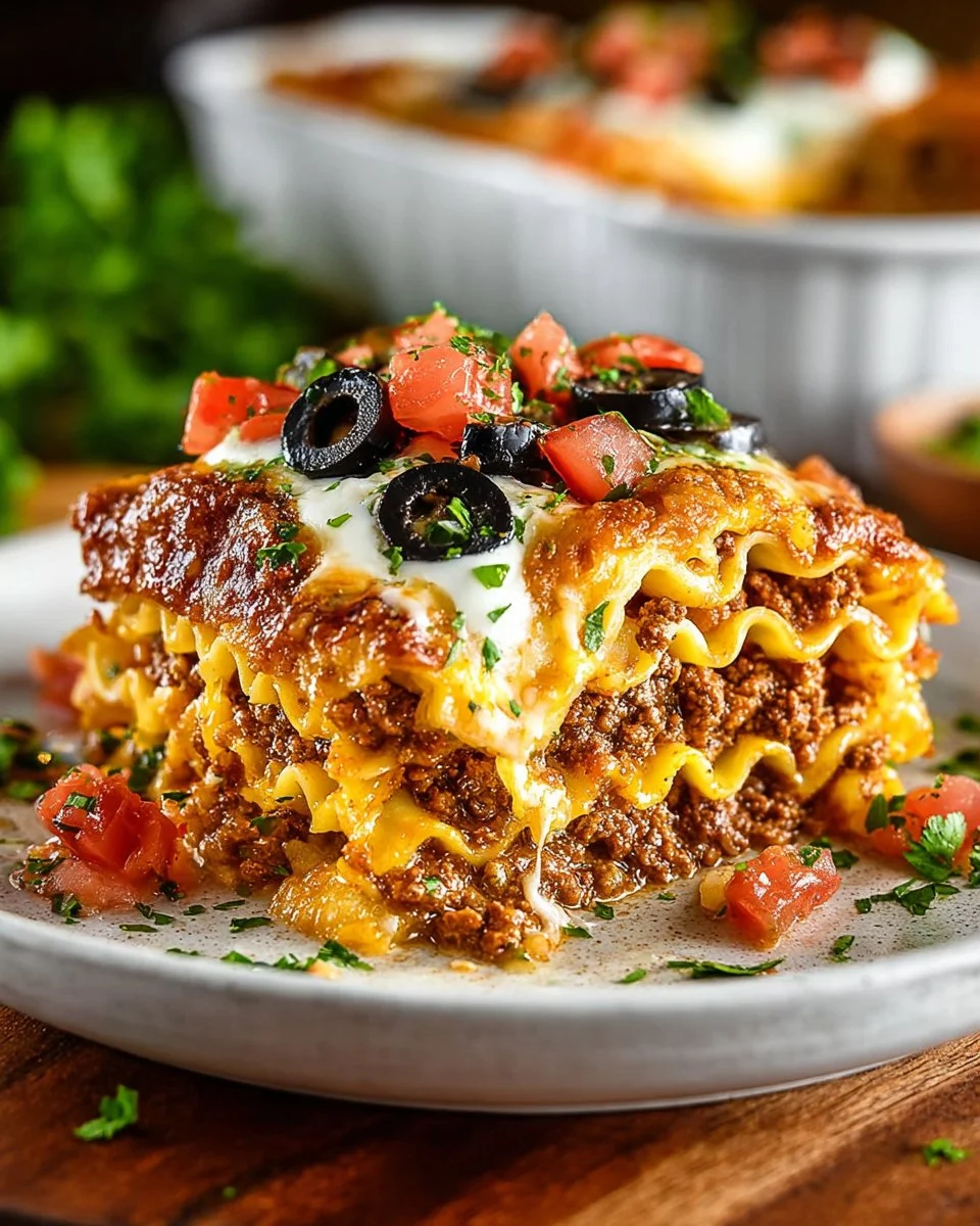 A serving of delicious Mexican Lasagna with layers of tortillas and cheese