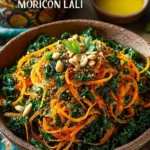 A colorful Moroccan Lentil Salad garnished with fresh herbs and spices.