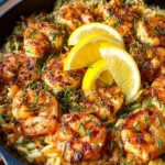 Delicious One-Pan Shrimp Scampi served with orzo pasta