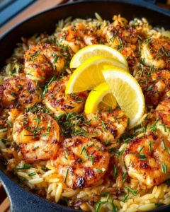 Delicious One-Pan Shrimp Scampi served with orzo pasta