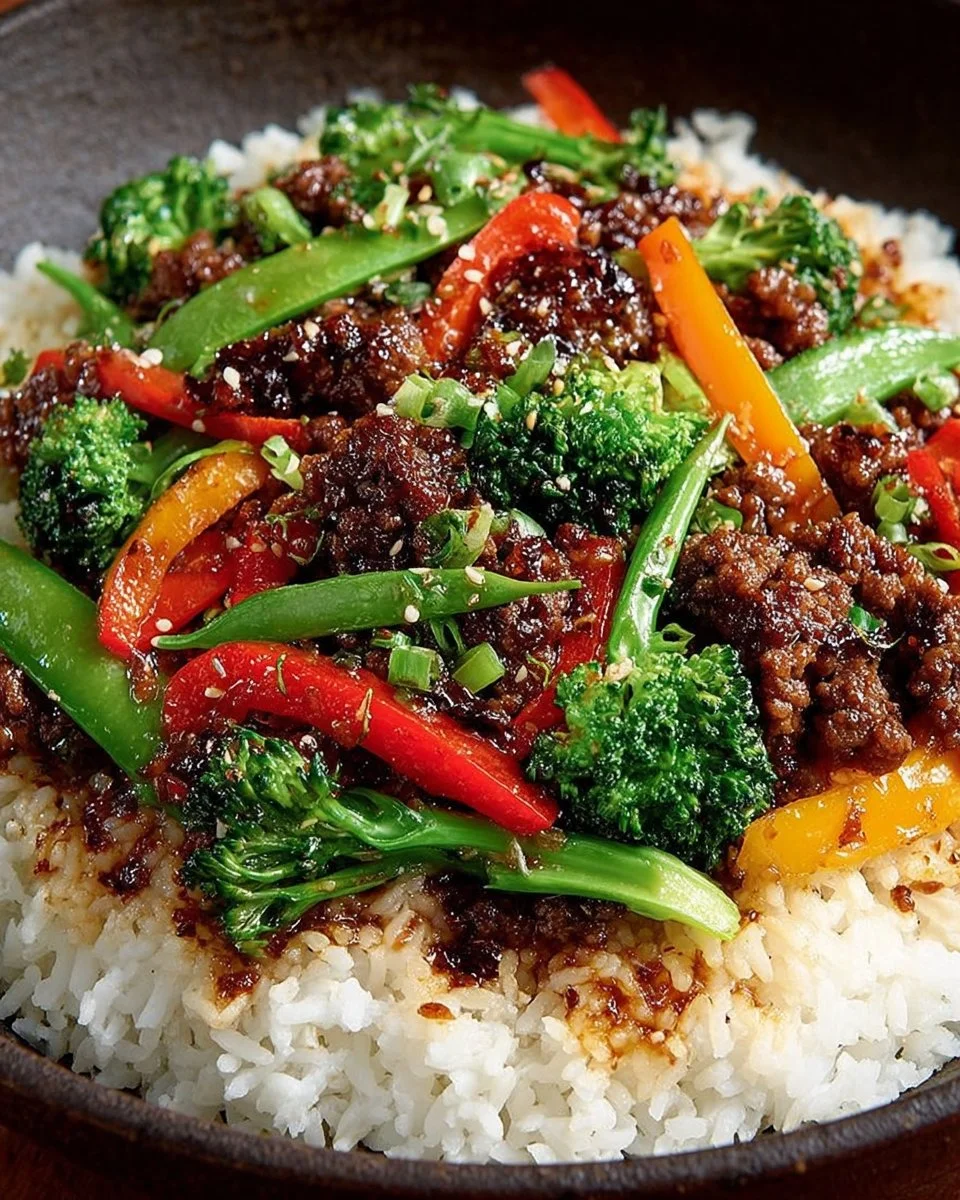 One Pot Teriyaki Beef and Rice dish served with vegetables
