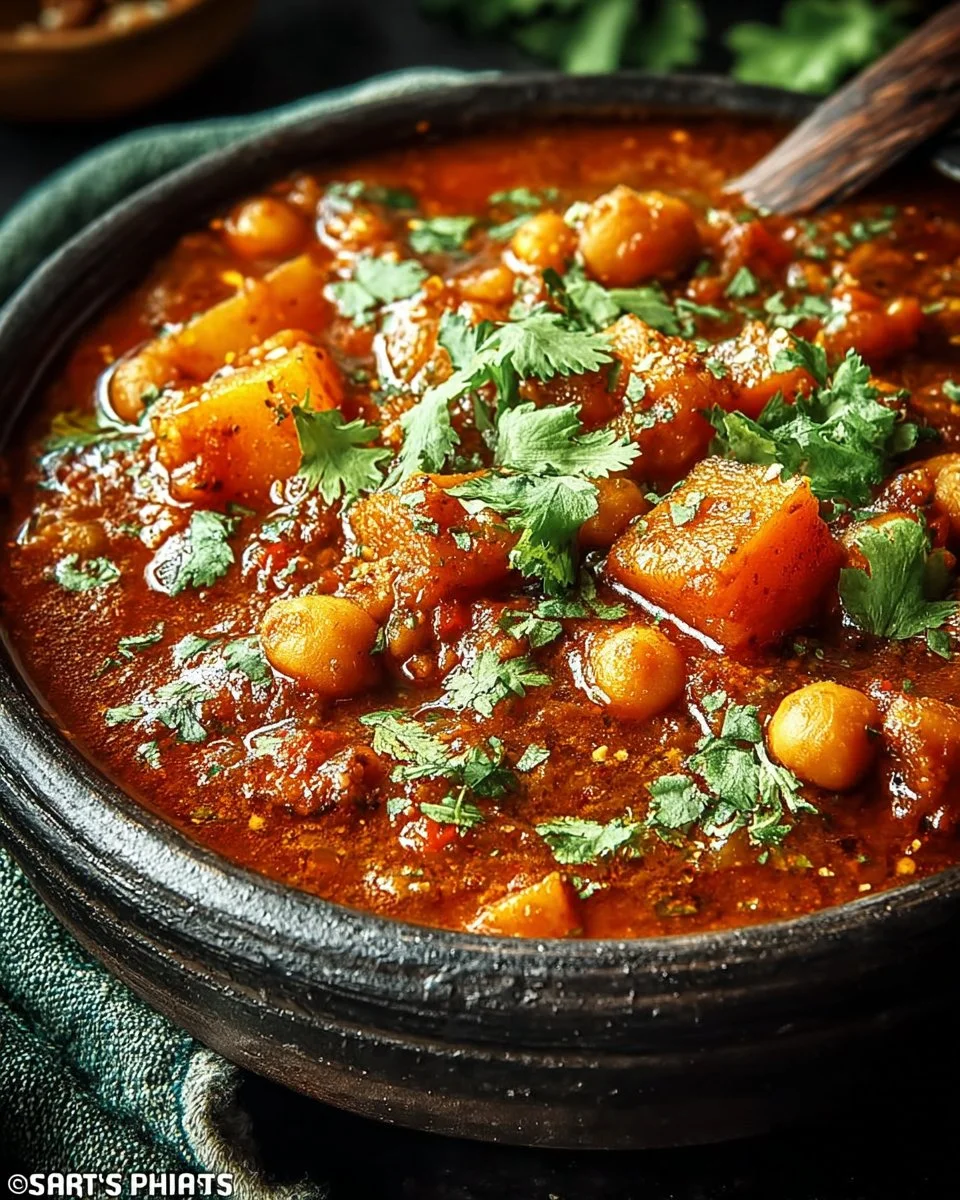 Bowl of creamy Pumpkin Curry with spices and herbs
