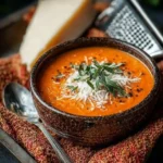 Delicious creamy tomato basil soup in a bowl