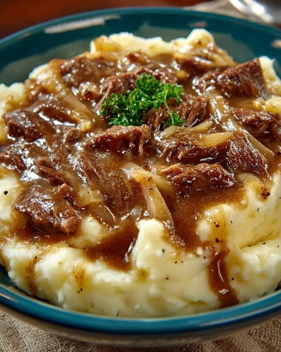 Plate of quick beef and noodles, garnished with herbs and vegetables.