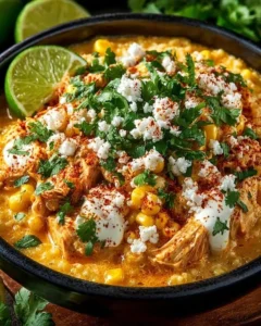 Slow cooker street corn chicken dish with vibrant corn and spices