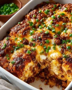 Delicious Southwestern Chicken Casserole topped with cheese and spices.