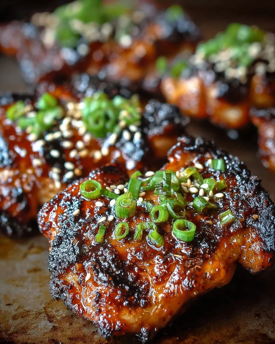 Plate of teriyaki chicken garnished with green onions and served with rice and vegetables