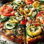 Delicious Veggie Flatbread Pizza with fresh vegetables and herbs