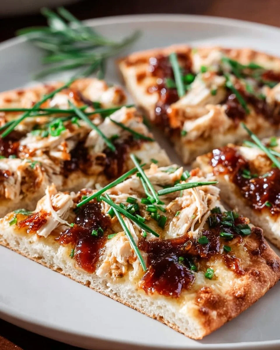 Delicious BBQ Chicken Flatbread topped with cilantro and fresh veggies