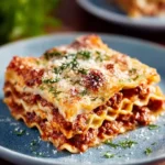 A delicious serving of classic lasagna with layers of meat sauce and cheese