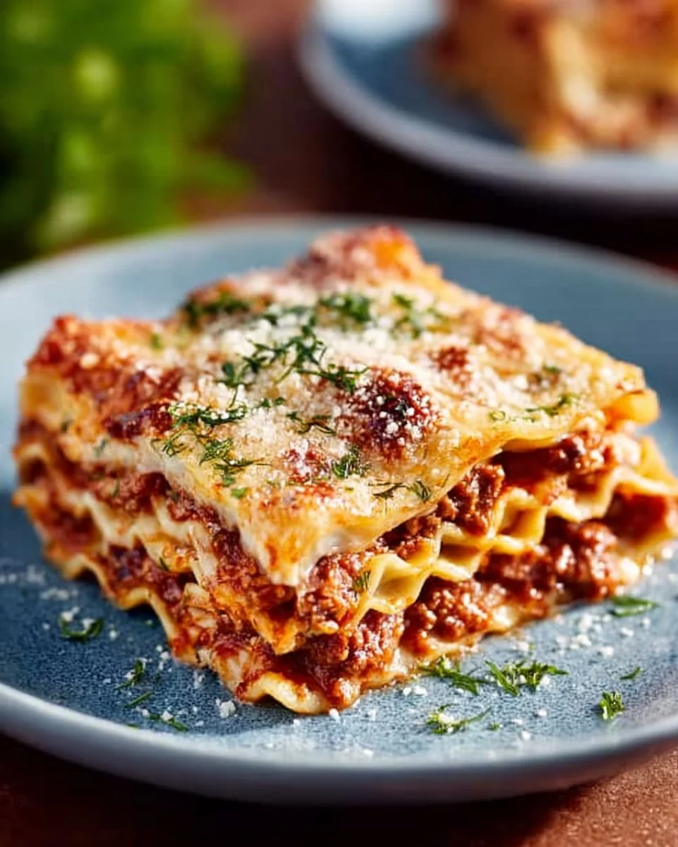 A delicious serving of classic lasagna with layers of meat sauce and cheese