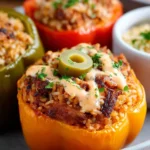 Cheeseburger stuffed peppers filled with ground beef and cheese
