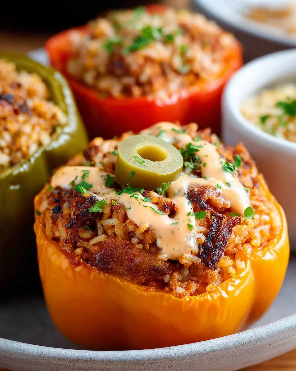 Cheeseburger stuffed peppers filled with ground beef and cheese