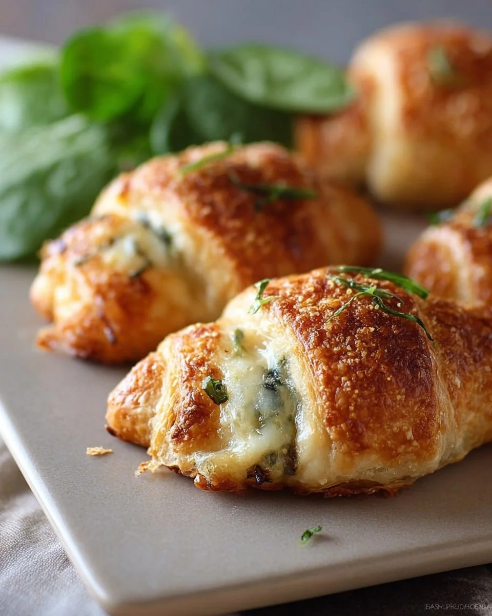 Cheesy Chicken & Spinach Crescent Rolls served on a plate