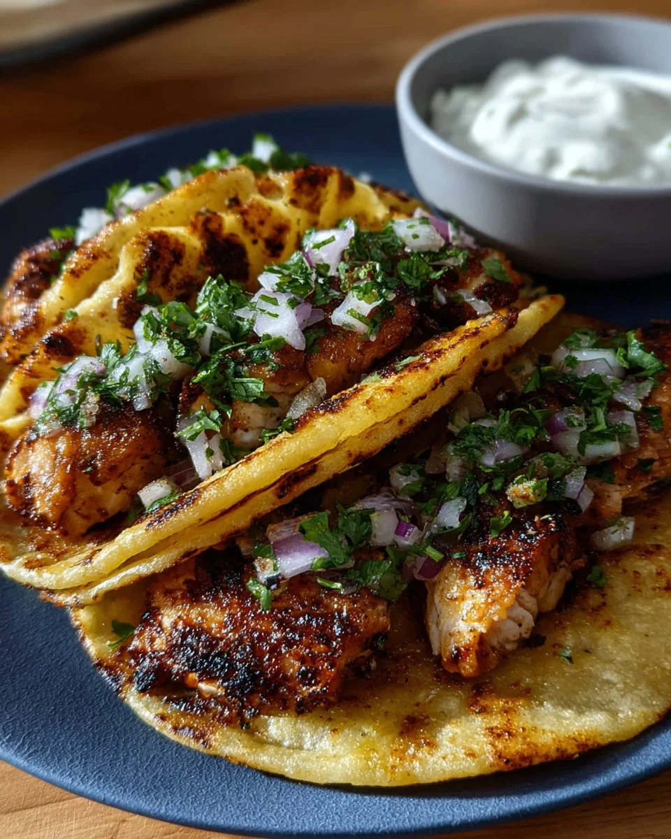 Delicious Chipotle chicken tacos served with fresh toppings.