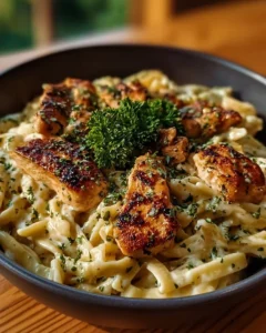 Creamy Cajun Chicken Pasta with spices and herbs