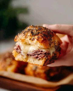Delicious easy roast beef sliders served on a platter