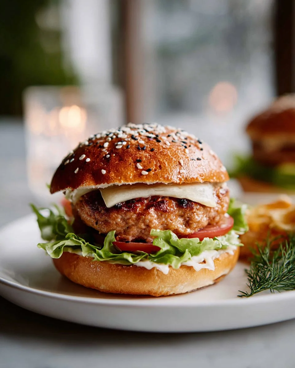 Delicious grilled salmon burgers served with fresh toppings