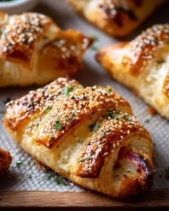 Savory Ham and Cheese Puff Pastry Bundles freshly baked and golden brown