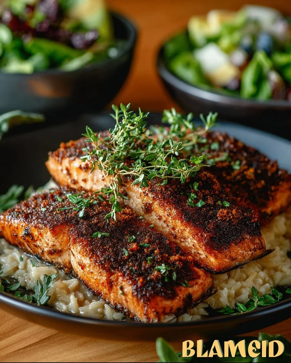 Healthy blackened salmon fillet with spices on a plate
