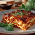 Delicious traditional Italian lasagna layered with rich sauce and cheese