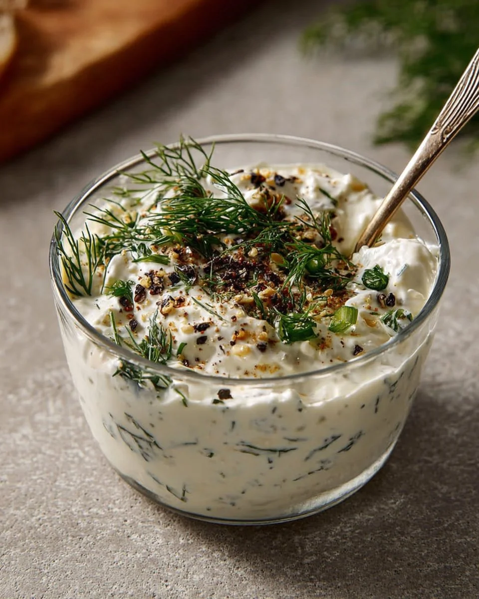 Lemon Dill Sauce for Salmon Patties in a glass bowl