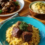 Middle Eastern spiced braised beef served with rice