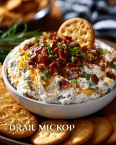 Delicious Million Dollar Dip served in a bowl with chips and vegetables